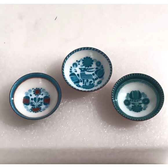 Steinbock Austria Hand Made Enameled Trinket or Spice Bowl's Set of 3 - Picture 1 of 8